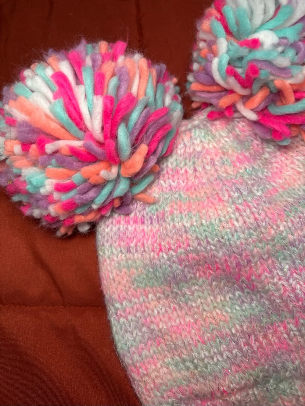 Cute colorful pompom hat! Fleece inside from Children’s Place